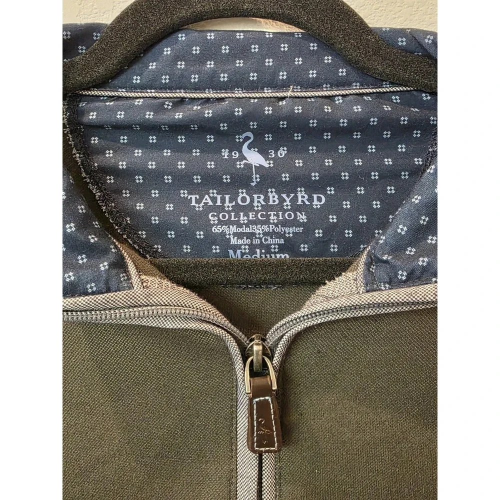 Taylorbyrd Dark Green 1/4 Zip Mens Sz M Navy Contrast‎ Collar Modal Blend Preppy